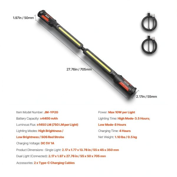 VEVOR Underhood Work Light 1450LM Magnetic Rechargeable-6