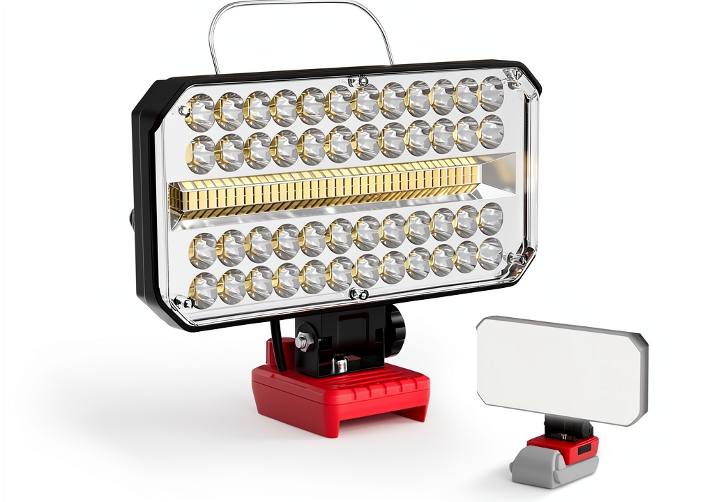 Mk 18V cordless work light illuminating a garage workspace